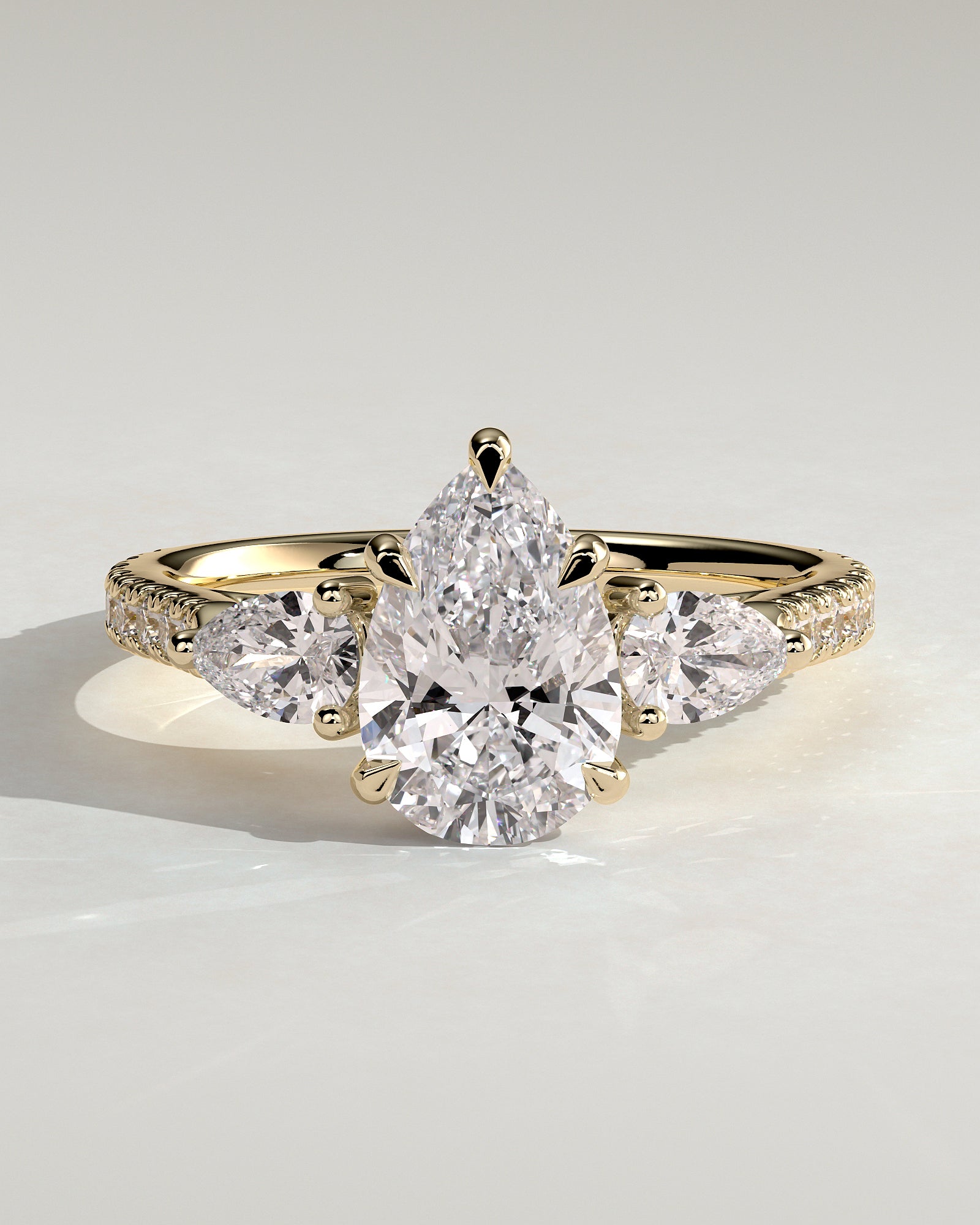 2.0CT Pear Cut Lab Grown Diamond Pave Three Stone Engagement Ring