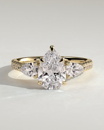 2.0CT Pear Cut Lab Grown Diamond Pave Three Stone Engagement Ring