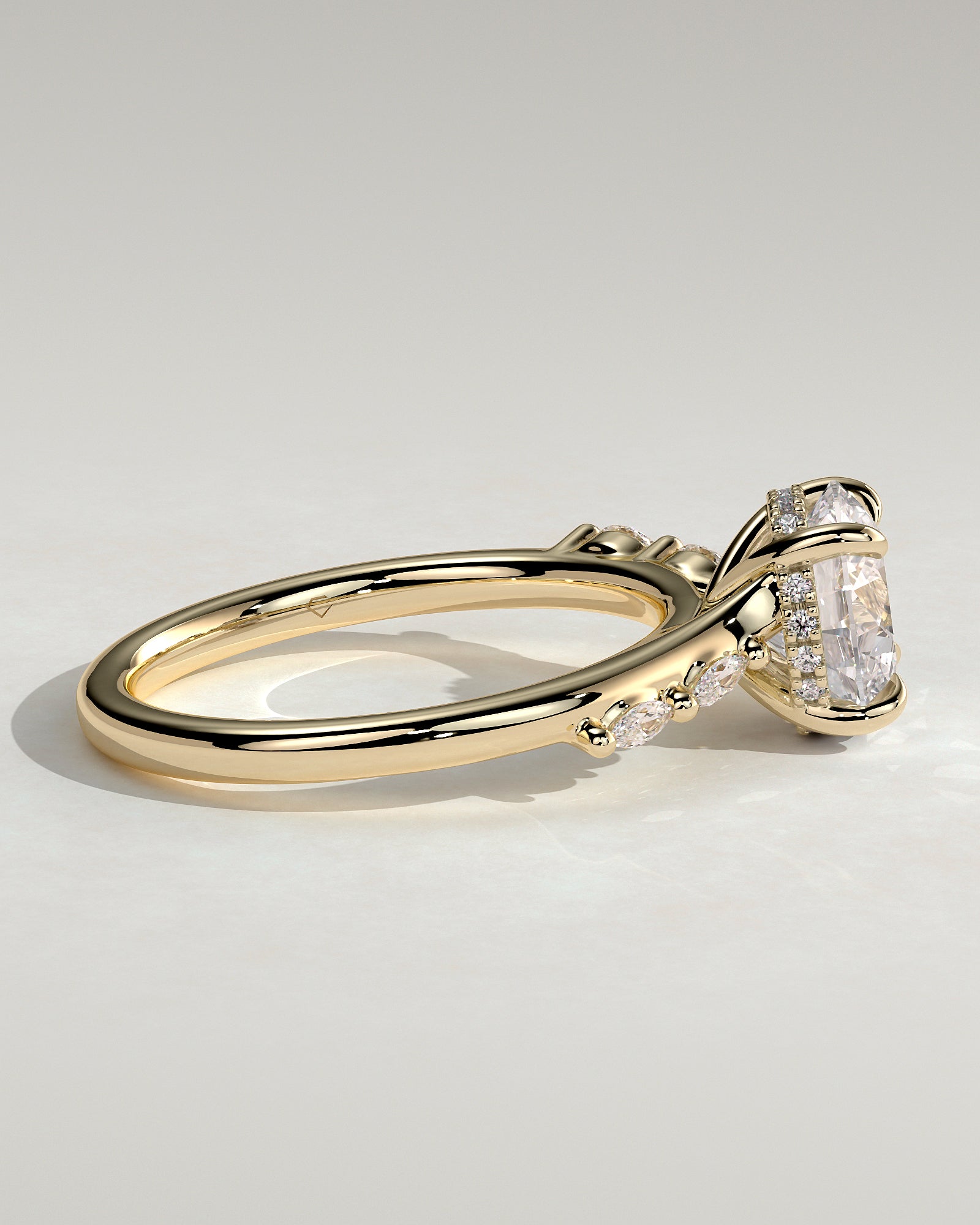 2.0CT Round Lab Grown Diamond Hidden Halo Marquise Accents Engagement Ring