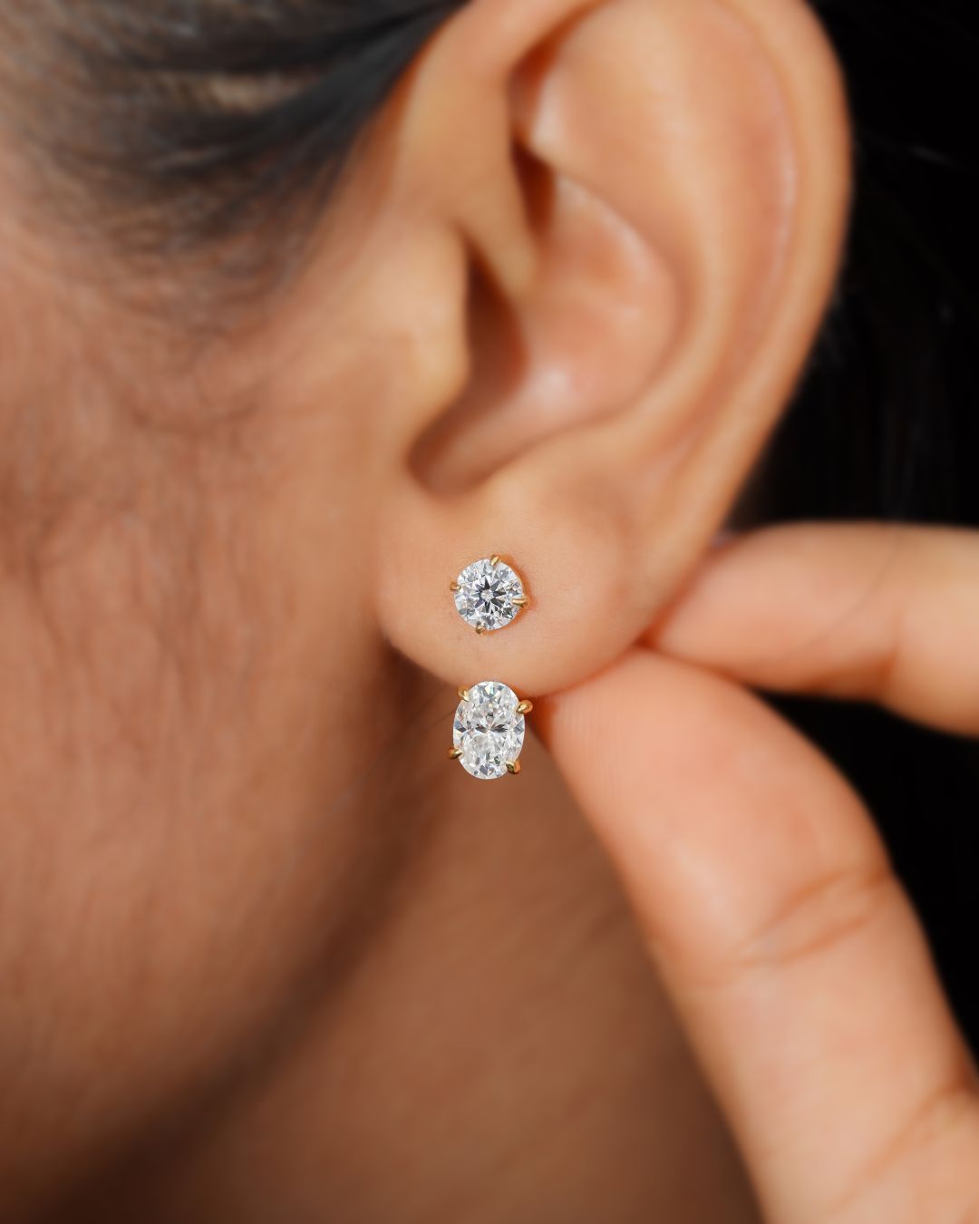 Round & Oval Lab Grown Diamond Front Back Drop Jacket Earrings
