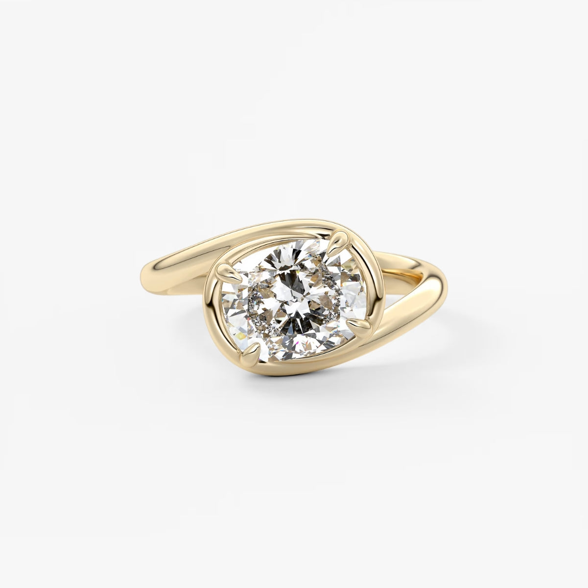 2.0CT Bezel Set Elongated Cushion Cut Lab Grown Diamond Bypass Engagement Ring