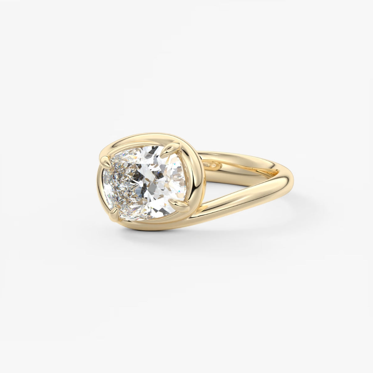 2.0CT Bezel Set Elongated Cushion Cut Lab Grown Diamond Bypass Engagement Ring