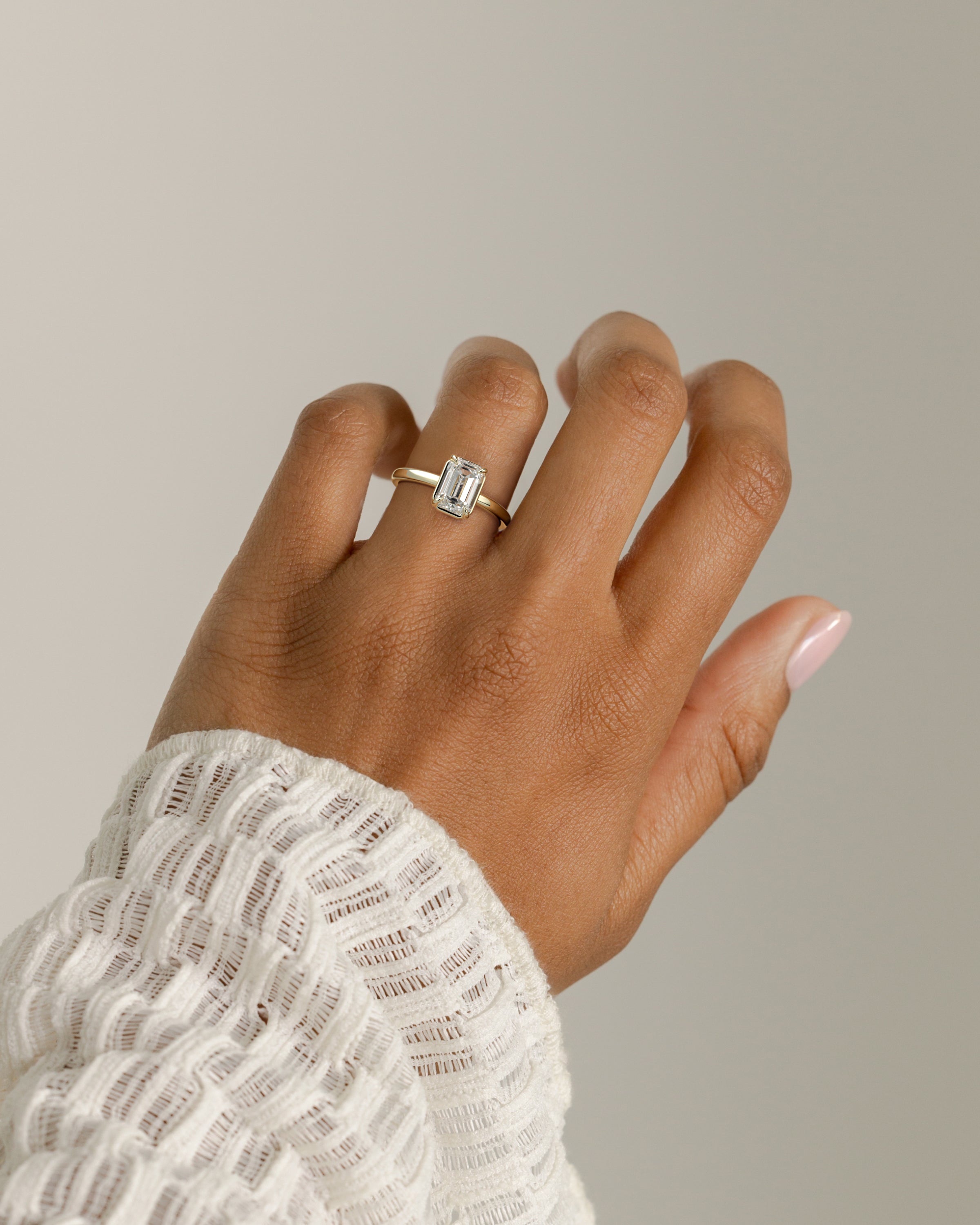 2.0CT Emerald Cut Lab Grown Diamond Solitaire Frame Bezel Engagement Ring