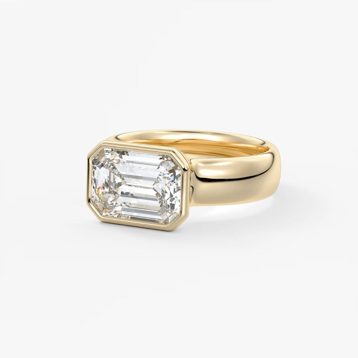 2.0CT Bezel Set East West Emerald Cut Lab Grown Diamond Chunky Ring