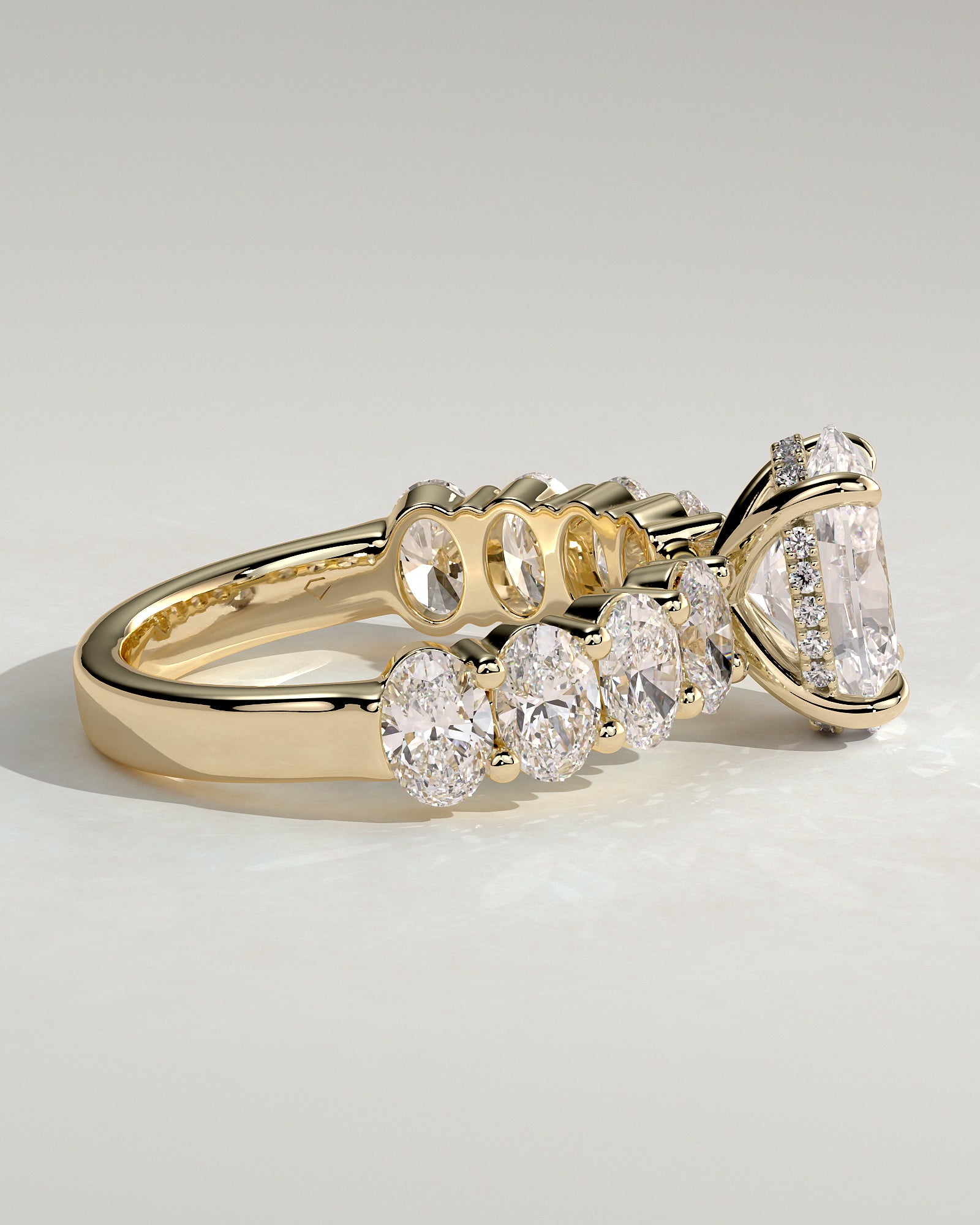 2.0CT Oval Lab Grown Diamond Hidden Halo Half Eternity Oval Band Engagement Ring