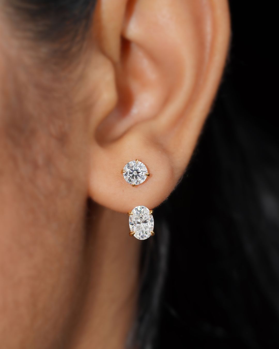 Round & Oval Lab Grown Diamond Front Back Drop Jacket Earrings