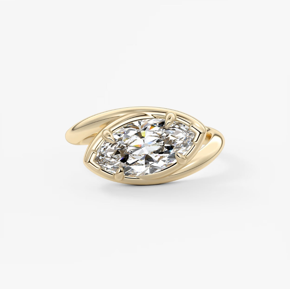 2.0CT Bezel Set Marquise Cut Lab Grown Diamond Bypass Engagement Ring