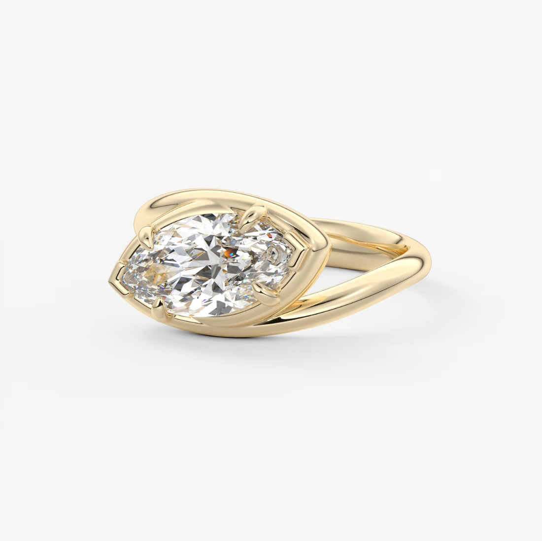 2.0CT Bezel Set Marquise Cut Lab Grown Diamond Bypass Engagement Ring