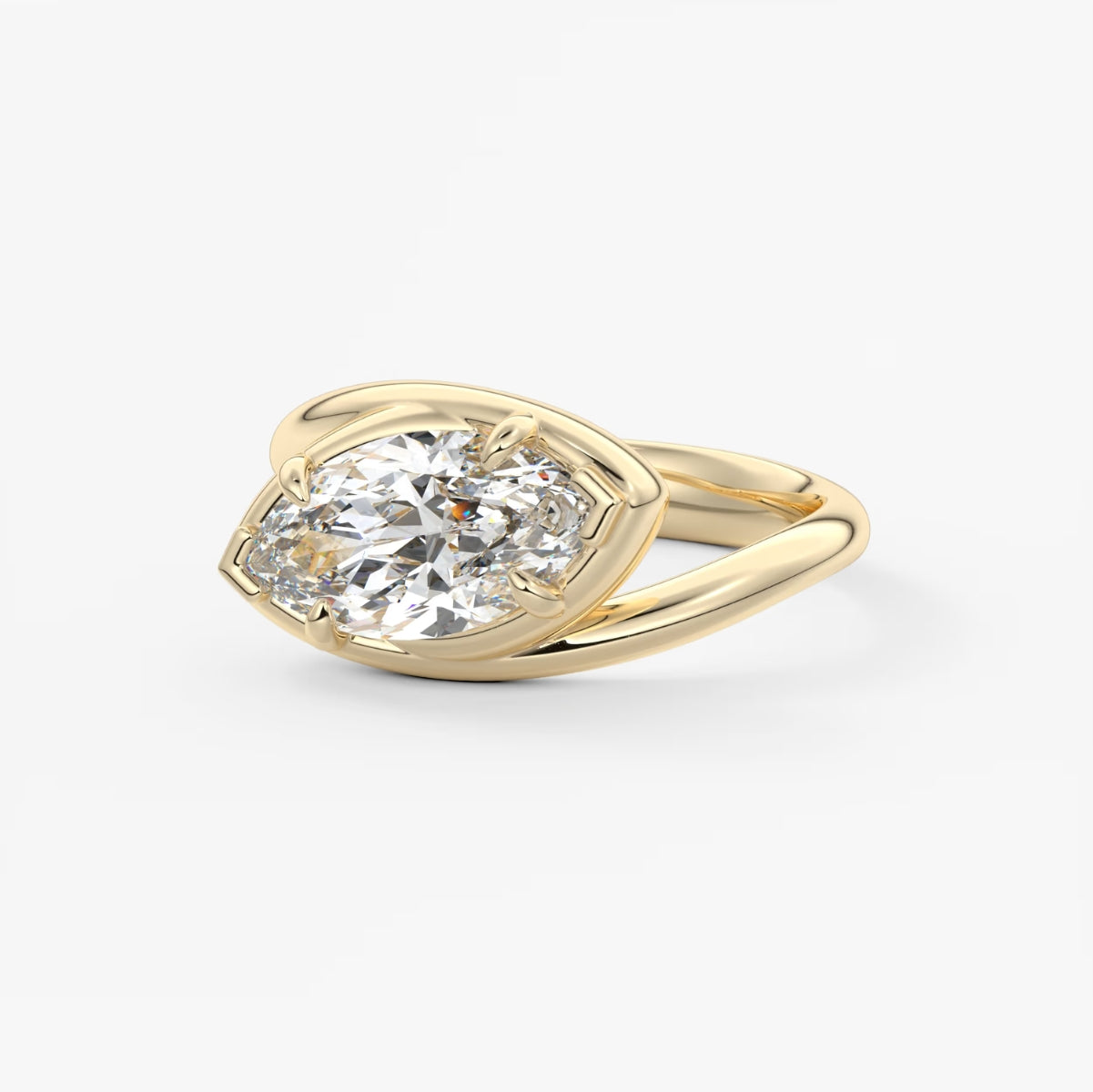 2.0CT Bezel Set Marquise Cut Lab Grown Diamond Bypass Engagement Ring