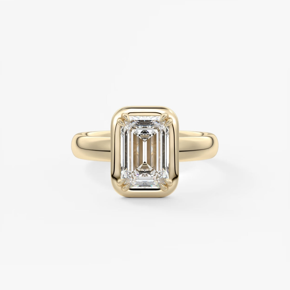 2.0CT Bezel Set Emerald Cut Lab Grown Diamond Chunky Collet Engagement Ring