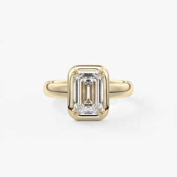 2.0CT Bezel Set Emerald Cut Lab Grown Diamond Chunky Collet Engagement Ring