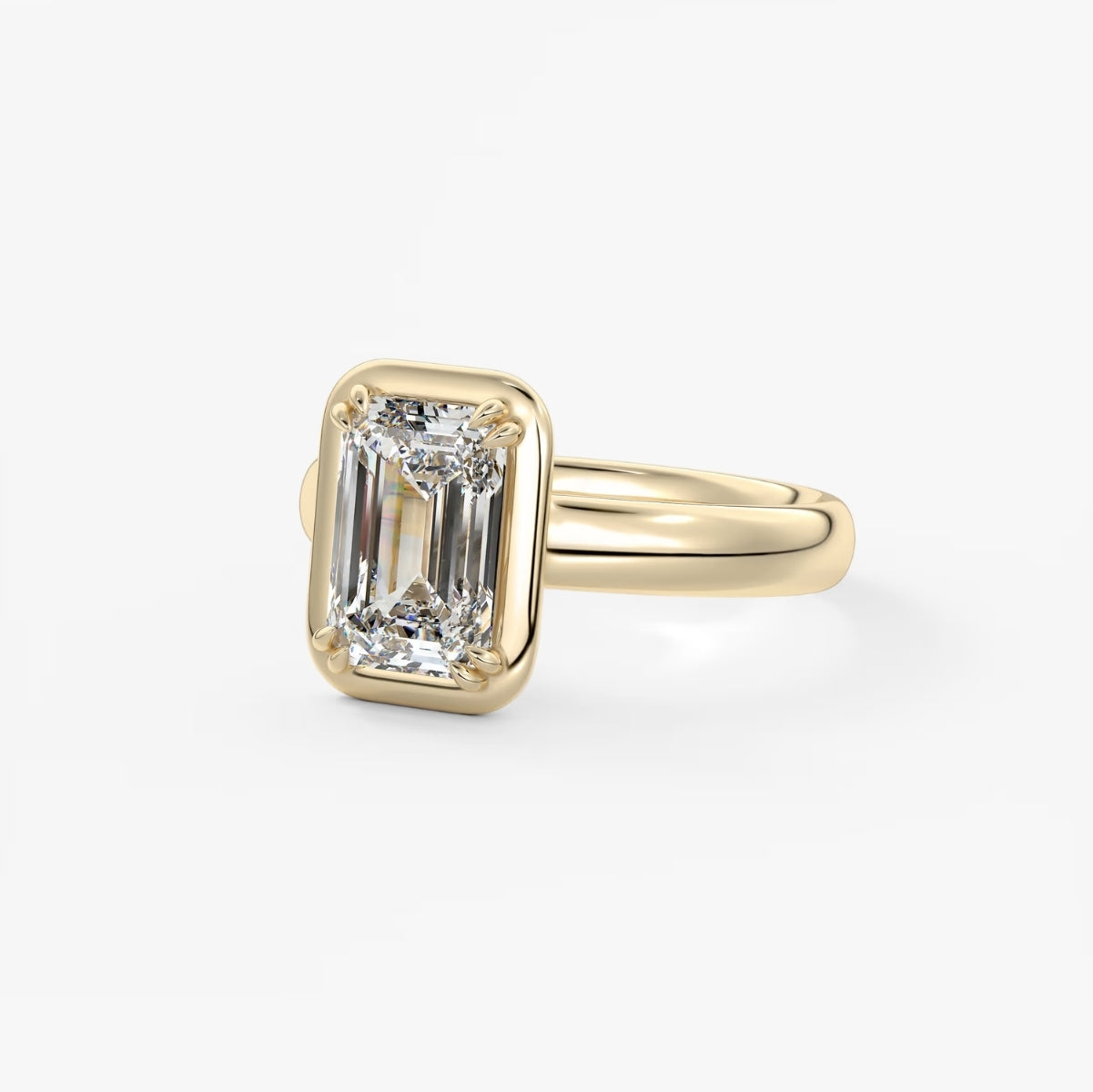2.0CT Bezel Set Emerald Cut Lab Grown Diamond Chunky Collet Engagement Ring
