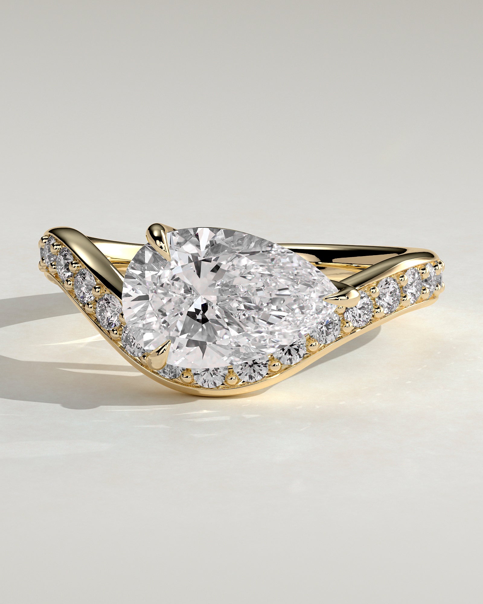 2.0CT East West Pear Lab Grown Diamond Pave Wave Band Engagement Ring
