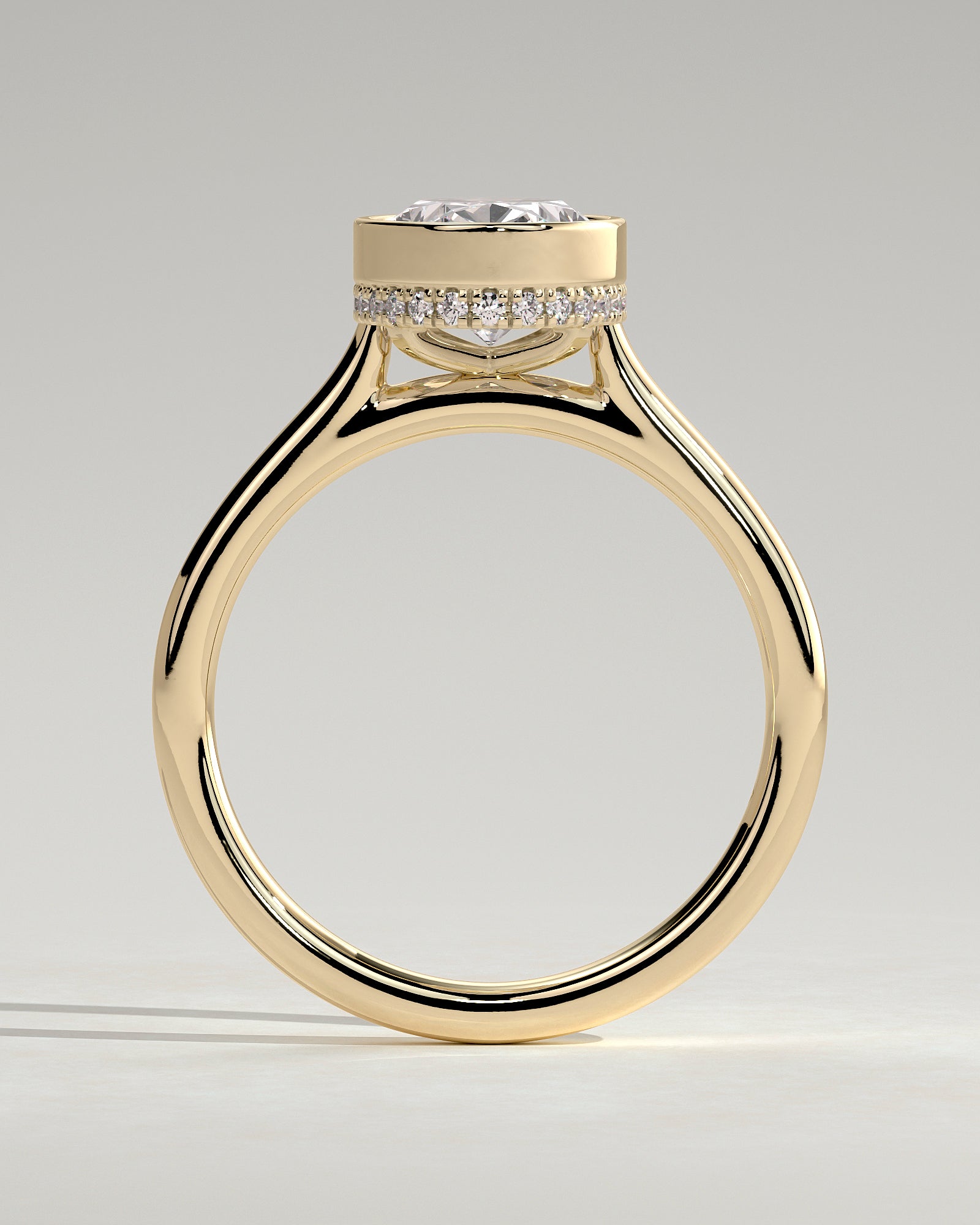 2.0CT Bezel Set Oval Lab Grown Diamond Hidden Halo Cathedral Engagement Ring