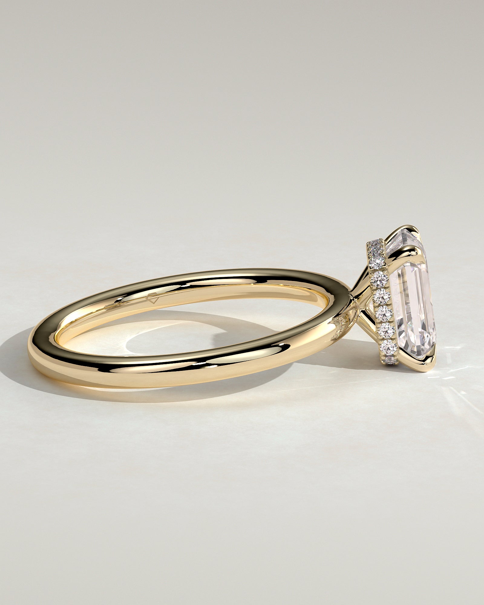 2.0CT Emerald Cut Lab Grown Diamond Hidden Halo Solitaire Engagement Ring