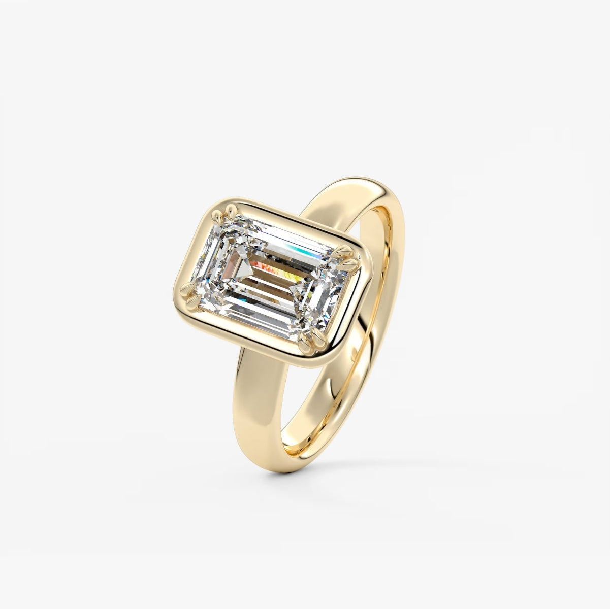 2.0CT Bezel Set Emerald Cut Lab Grown Diamond Chunky Collet Engagement Ring