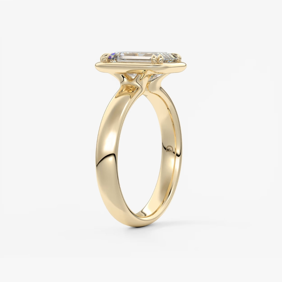 2.0CT Bezel Set Emerald Cut Lab Grown Diamond Chunky Collet Engagement Ring