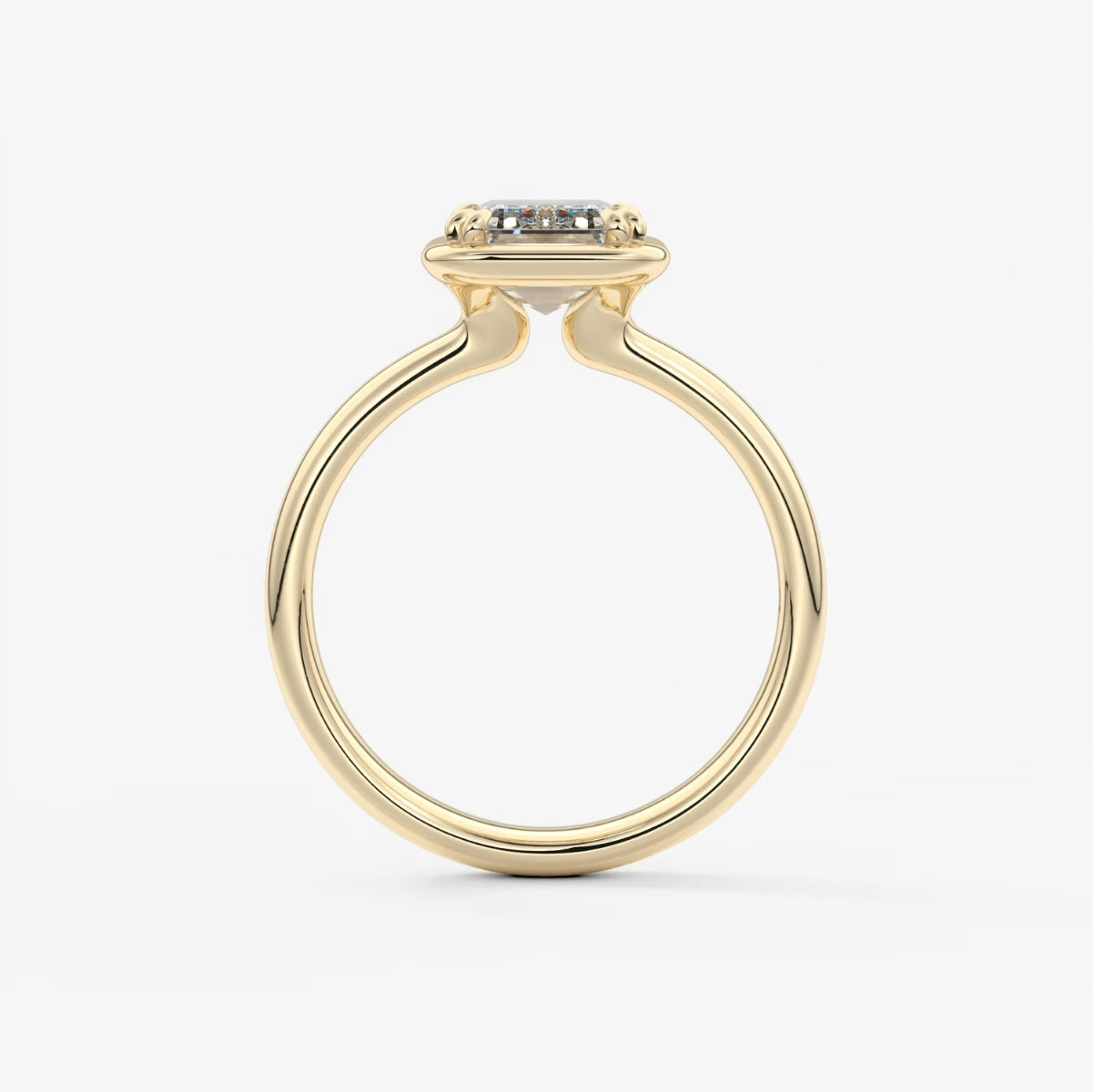 2.0CT Bezel Set Emerald Cut Lab Grown Diamond Chunky Collet Engagement Ring