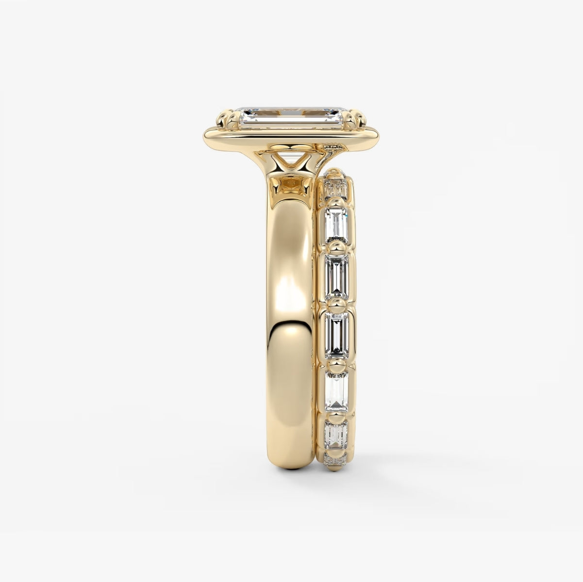 2.0CT Bezel Set Emerald Cut Lab Grown Diamond Chunky Collet Engagement Ring
