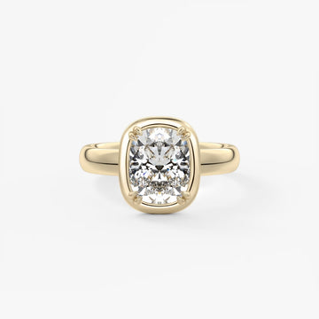 2.0CT Bezel Set Elongated Cushion Cut Lab Grown Diamond Chunky Engagement Ring