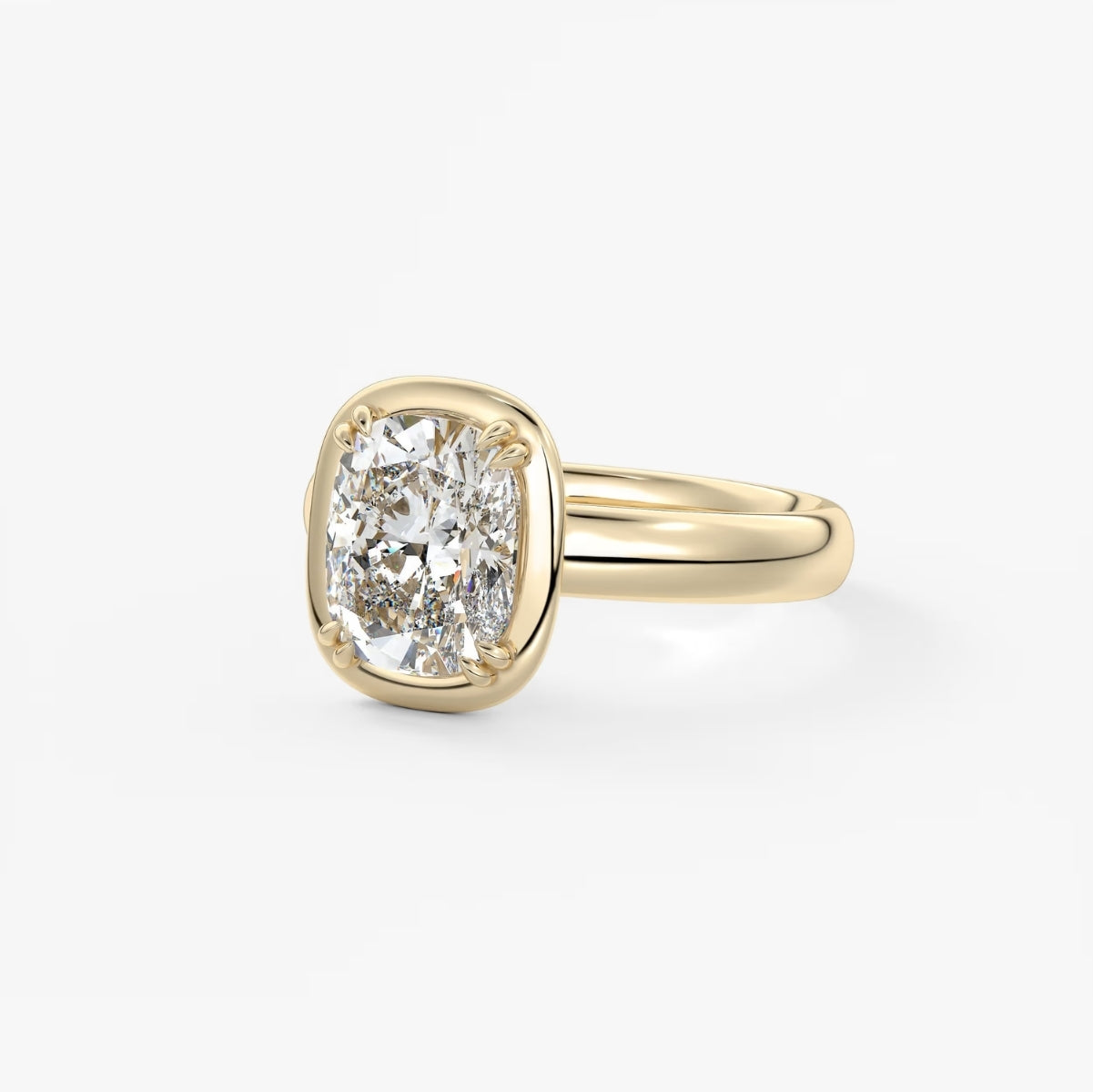 2.0CT Bezel Set Elongated Cushion Cut Lab Grown Diamond Chunky Engagement Ring