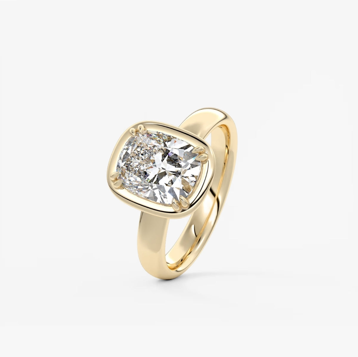 2.0CT Bezel Set Elongated Cushion Cut Lab Grown Diamond Chunky Engagement Ring