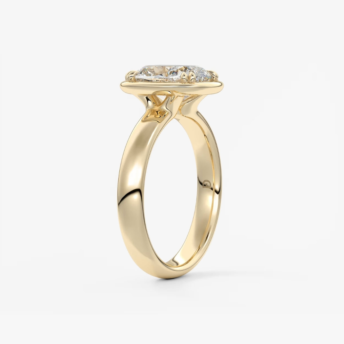 2.0CT Bezel Set Elongated Cushion Cut Lab Grown Diamond Chunky Engagement Ring