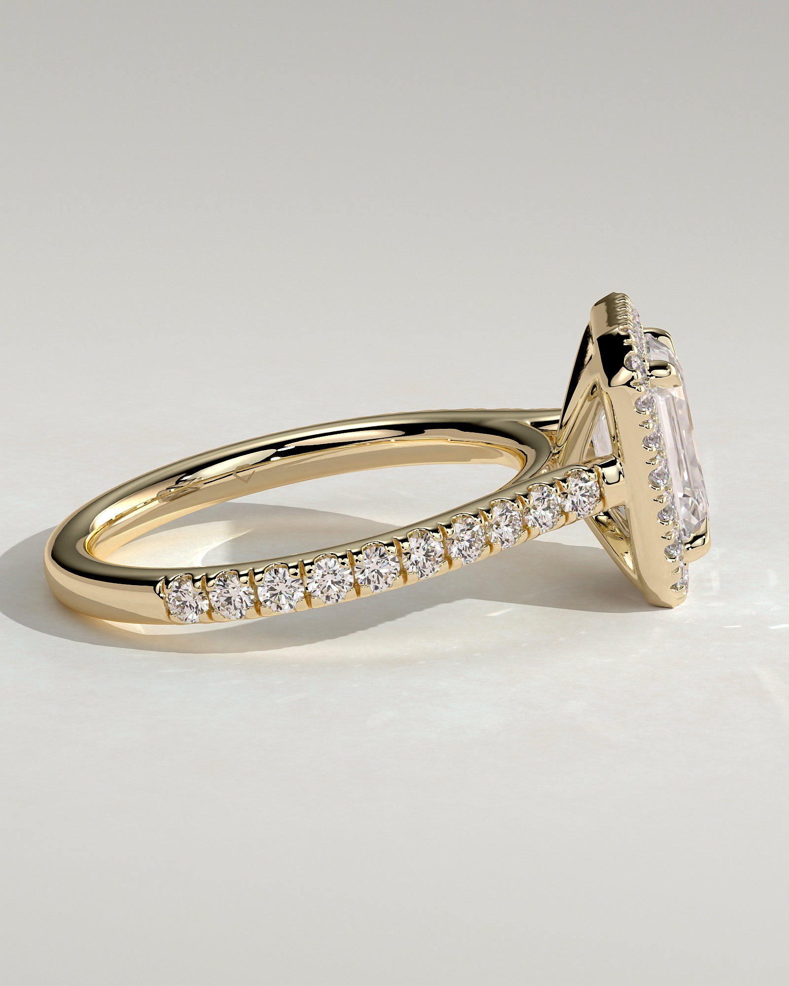 2.0CT Emerald Cut Lab Grown Diamond Halo Cathedral Pave Engagement Ring