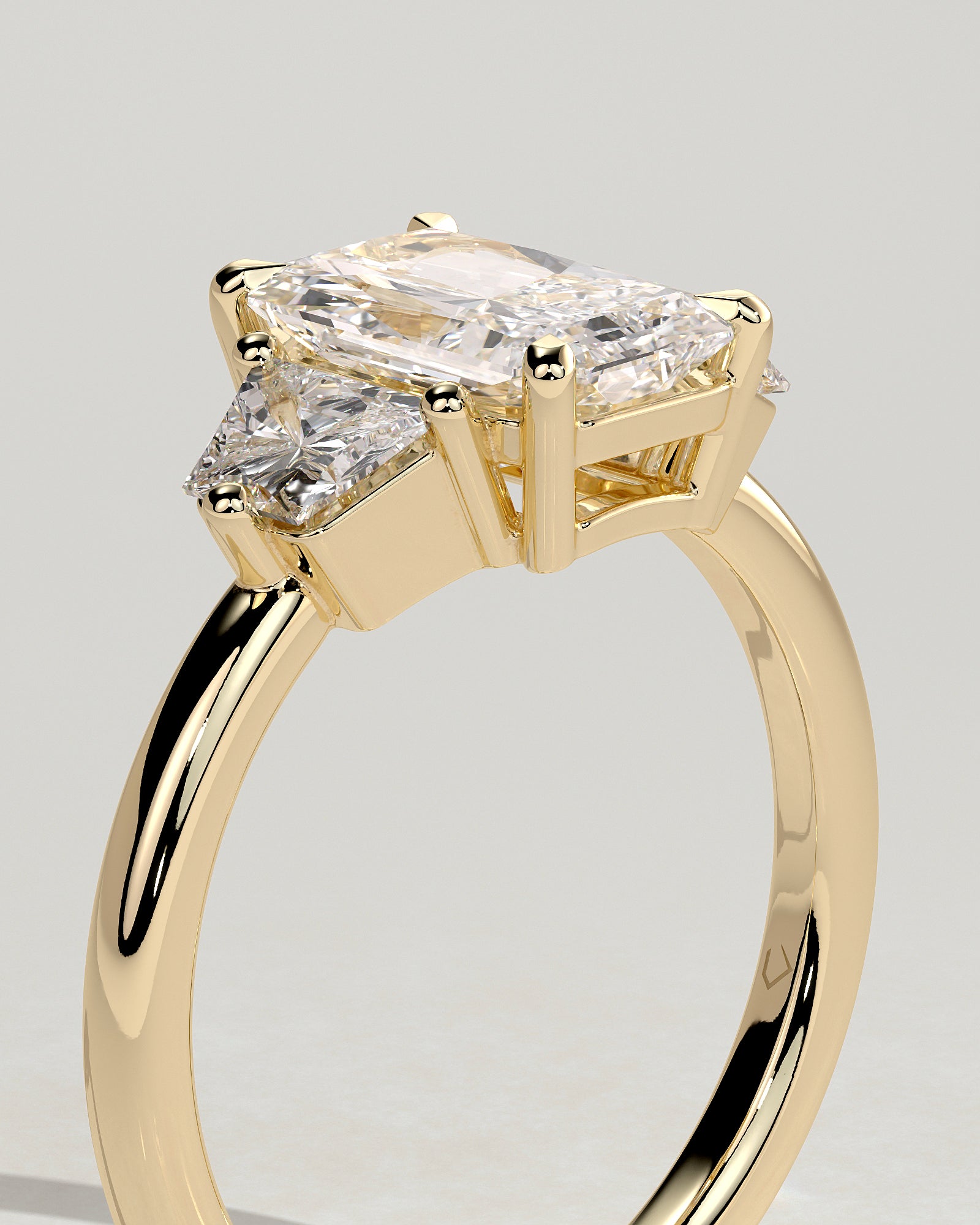 2.0CT Radiant With Trapezoid Side Stones Lab Grown Diamond Trilogy Engagement Ring