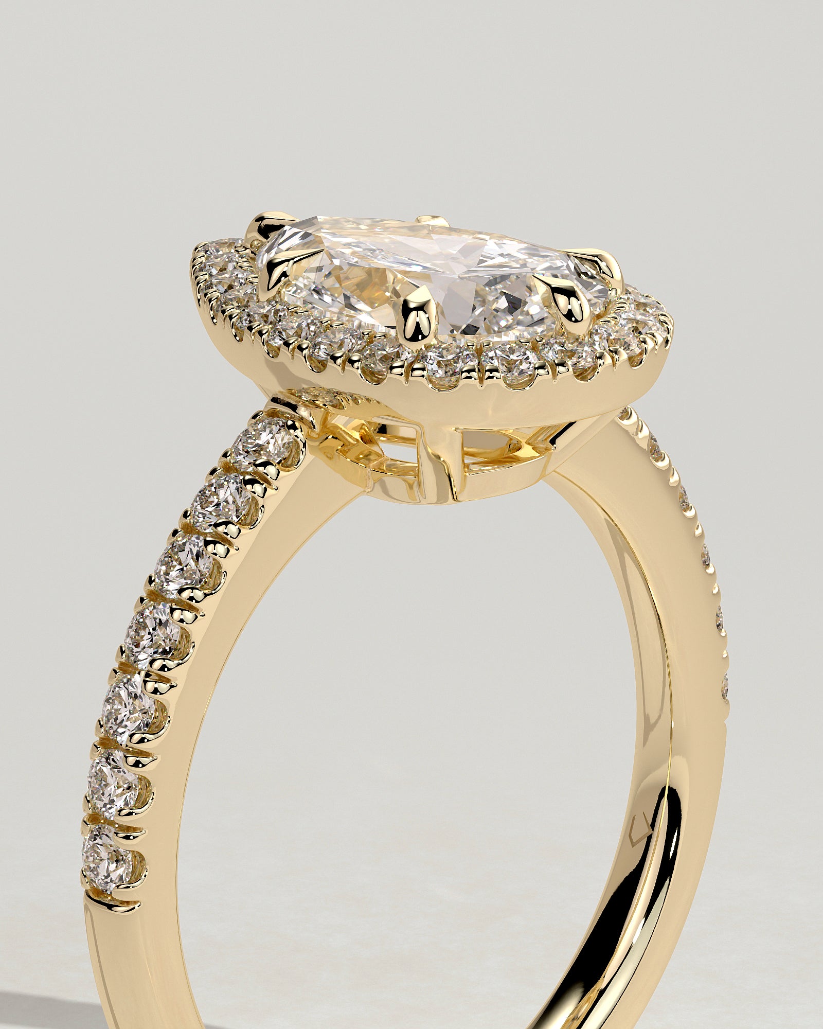 2.0CT Pear Lab Grown Diamond Halo Cathedral Pave Engagement Ring