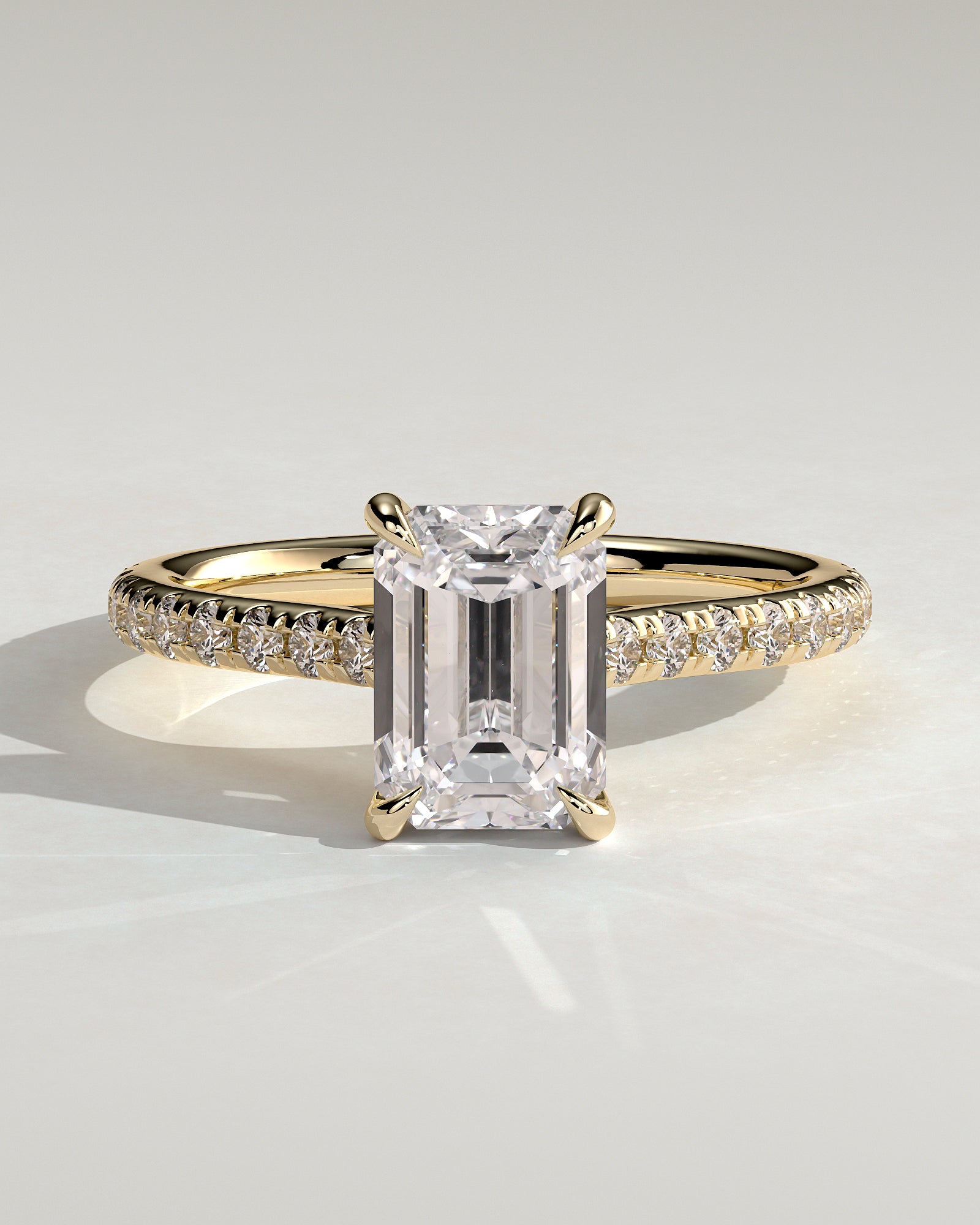 2.0CT Emerald Cut Lab Grown Diamond Hidden Halo Cathedral Pave Engagement Ring
