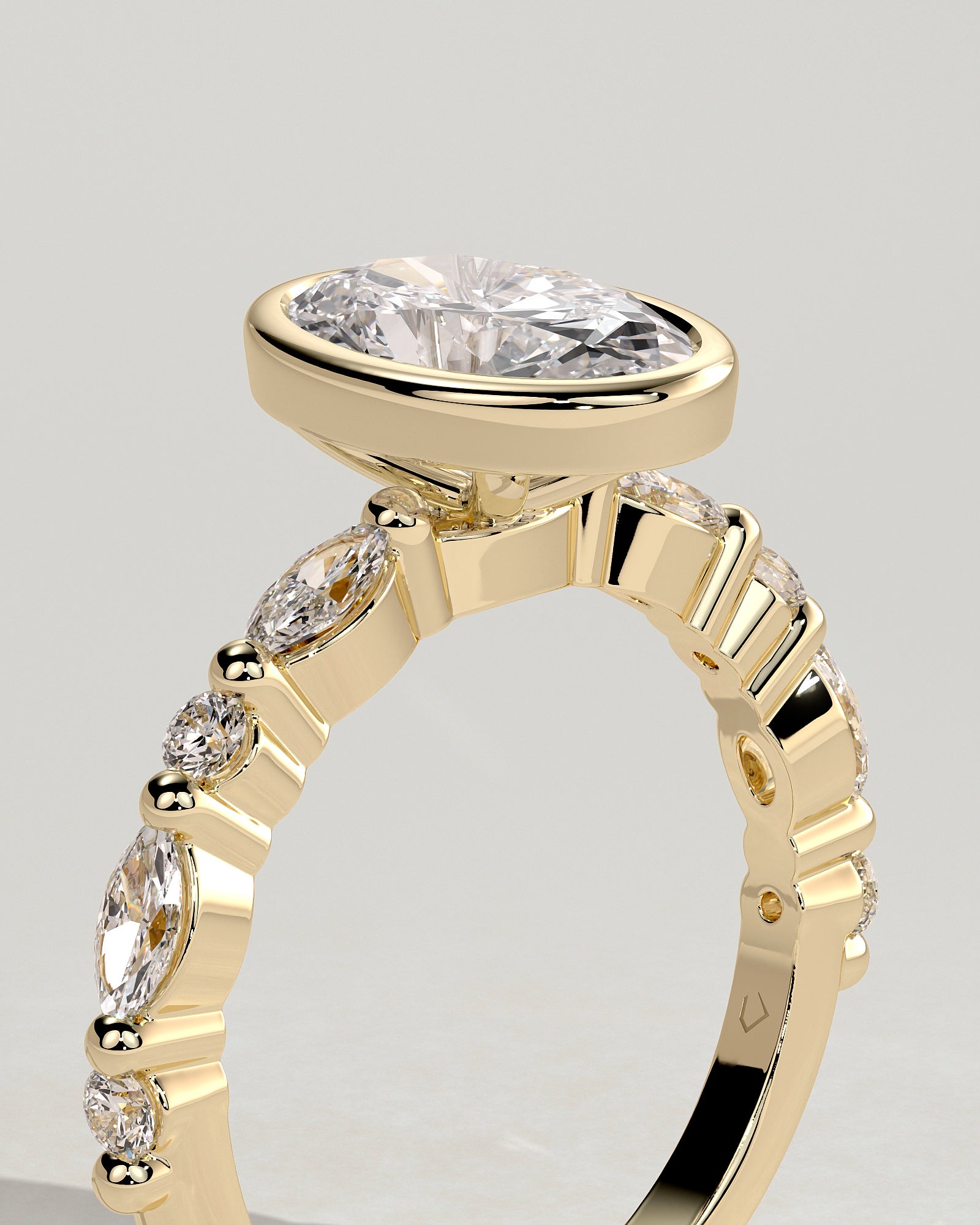 2.0CT Bezel Set Oval Lab Grown Diamond Floating Bubble Pave Engagement Ring