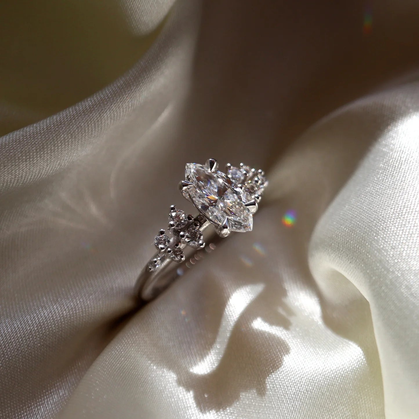 1.0CT Marquise Lab Grown Diamond Cluster Vintage Style Engagement Ring