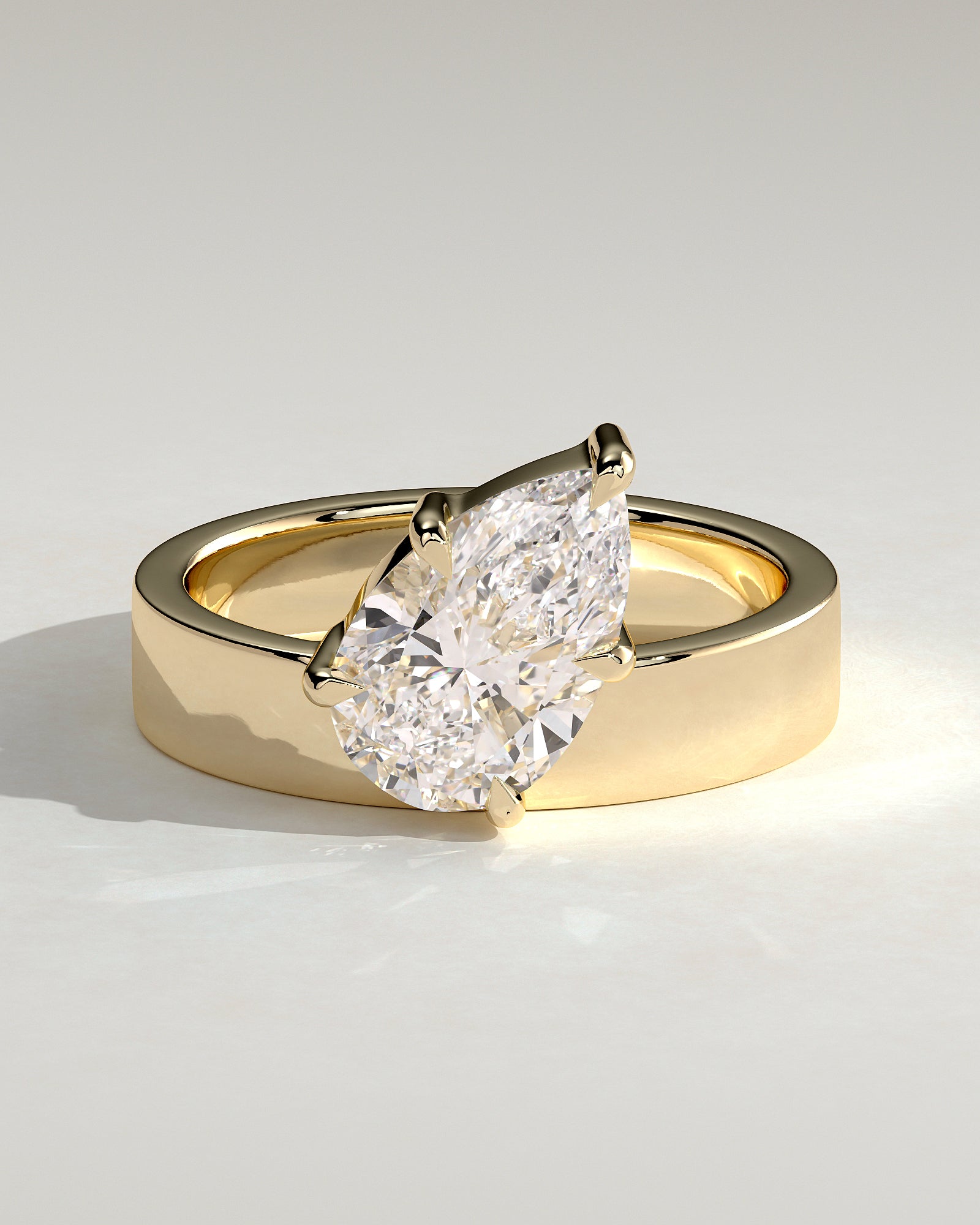 2.0CT East West Pear Lab Grown Diamond Flat Cigar Band Engagement Ring