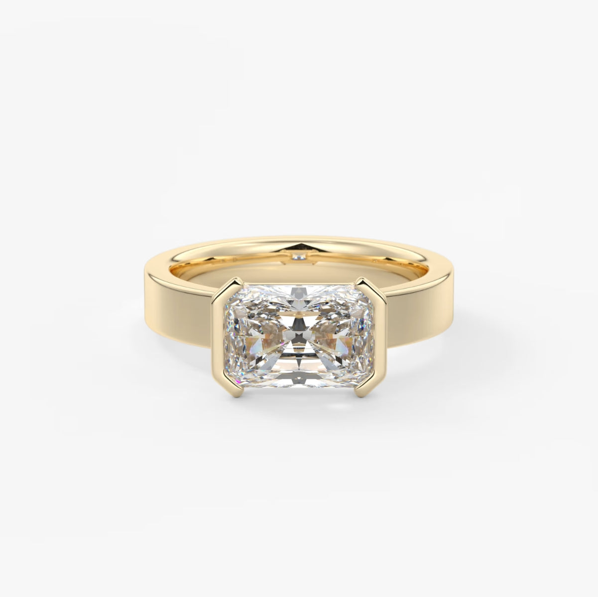 2.0CT Half Bezel Set Chunky East West Radiant Lab Grown Diamond Signet Ring