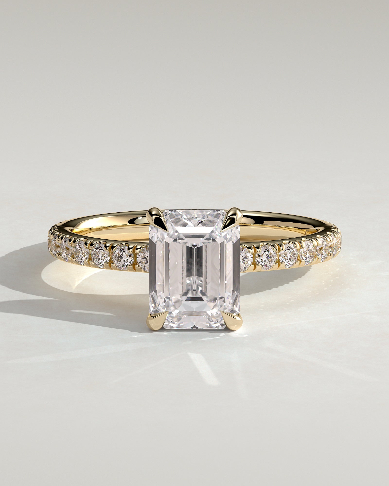 2.0CT Emerald Cut Lab Grown Diamond Hidden Halo Pave Engagement Ring