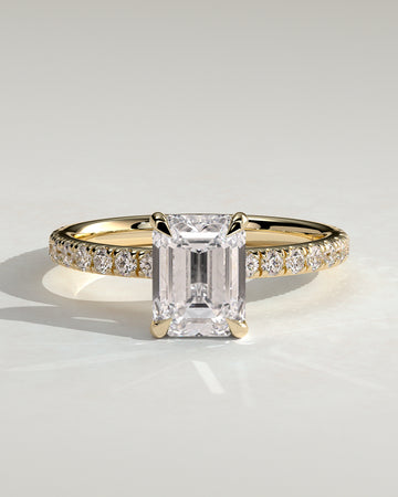 2.0CT Emerald Cut Lab Grown Diamond Hidden Halo Pave Engagement Ring