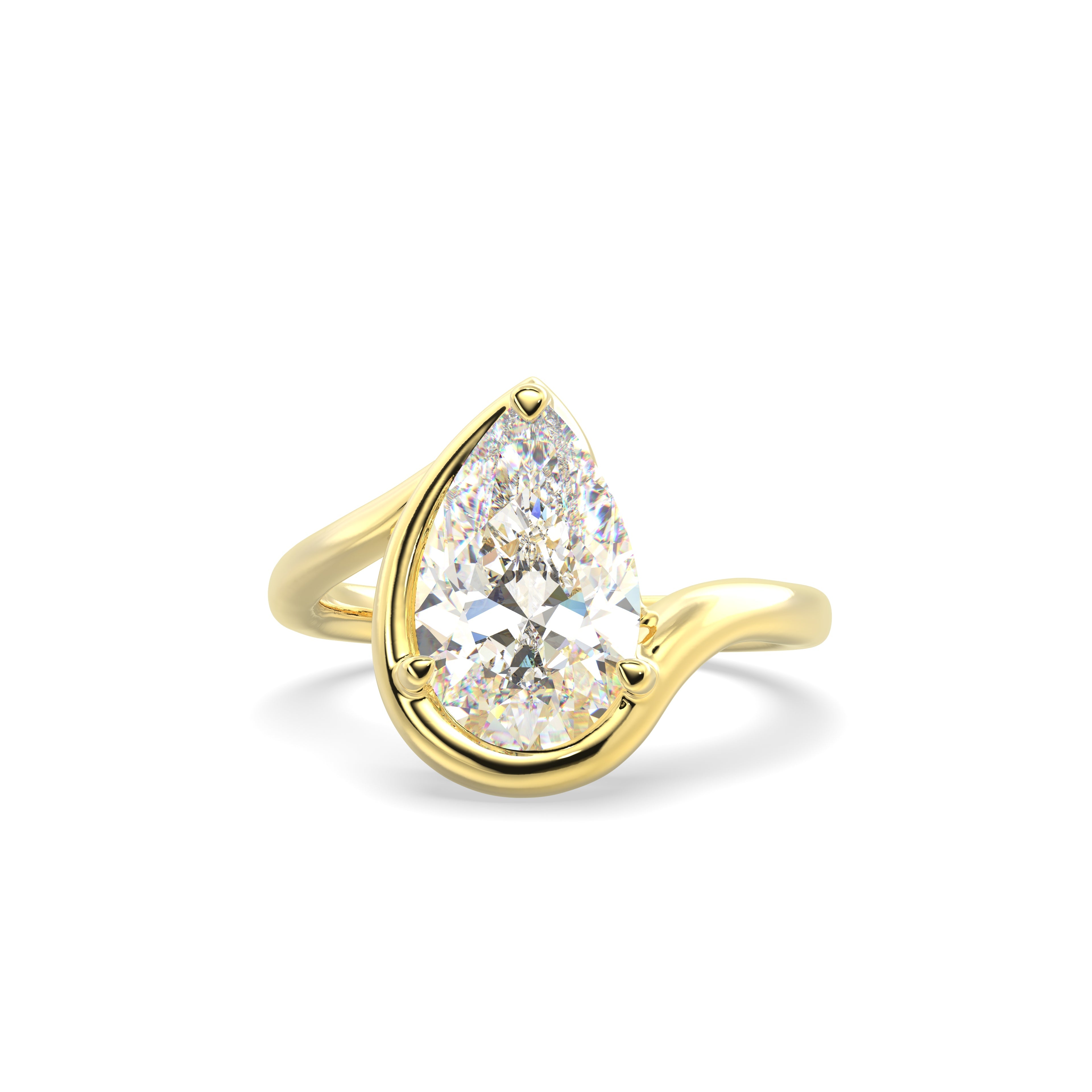 2.0CT Half Bezel Set Pear Lab Grown Diamond Bypass Engagement Ring