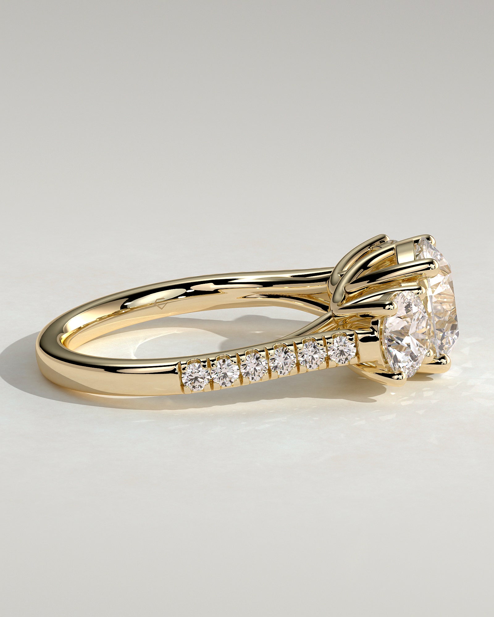 2.0CT Round Cut Lab Grown Diamond Pave Three Stone Engagement Ring