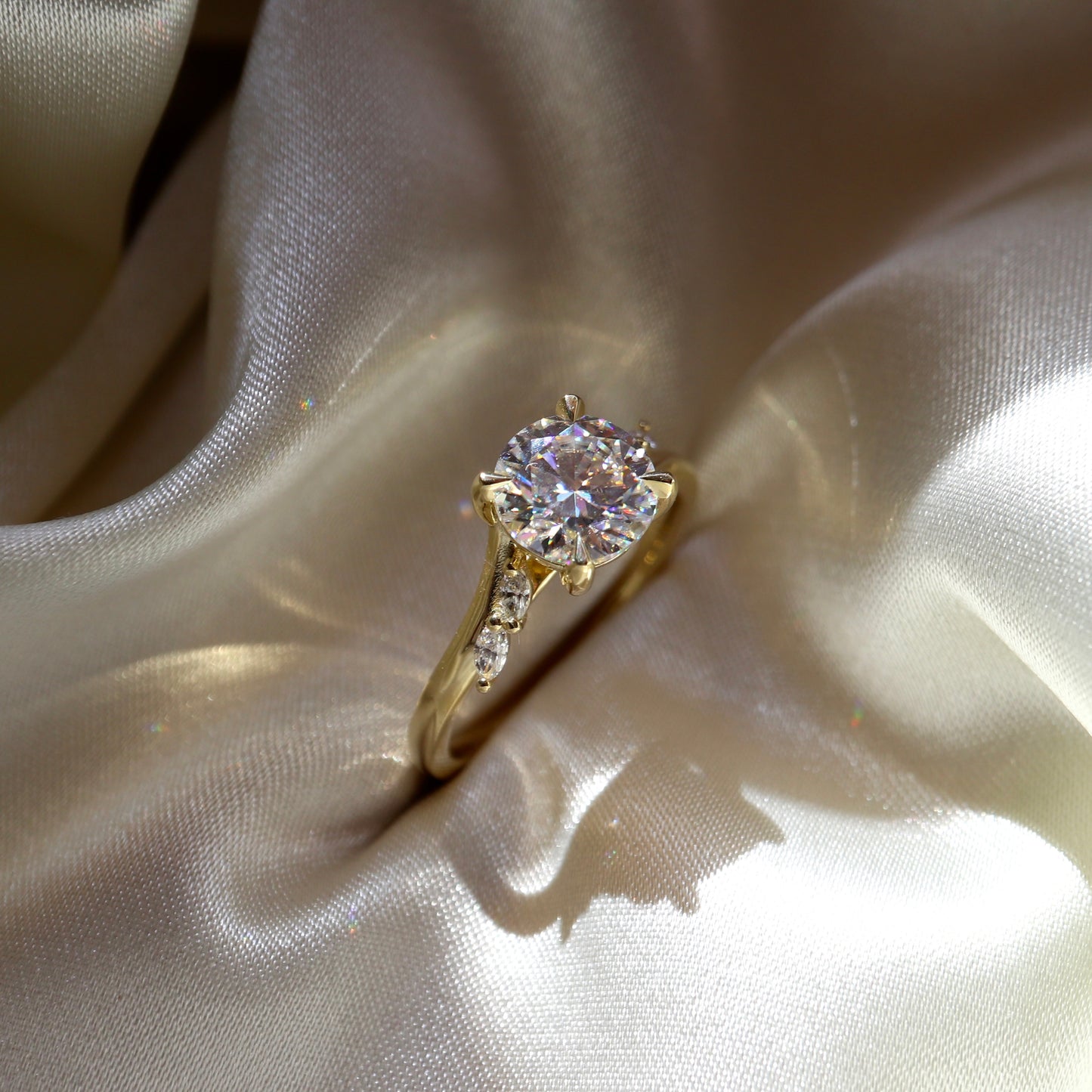 2.0CT Round Lab Grown Diamond With Marquise Accents Twisted Band Engagement Ring