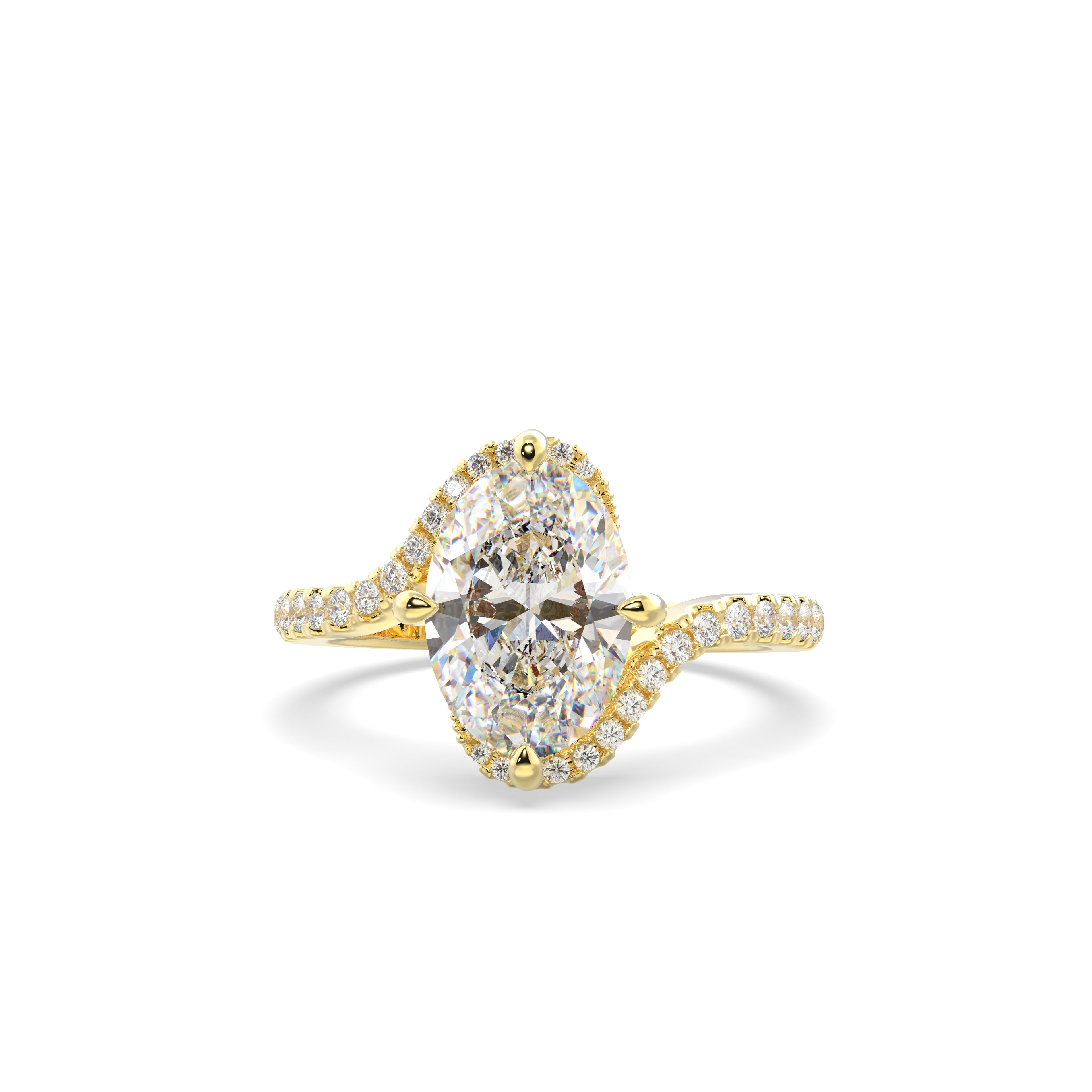 2.0CT Oval Lab Grown Diamond Pave Bypass Engagement Ring