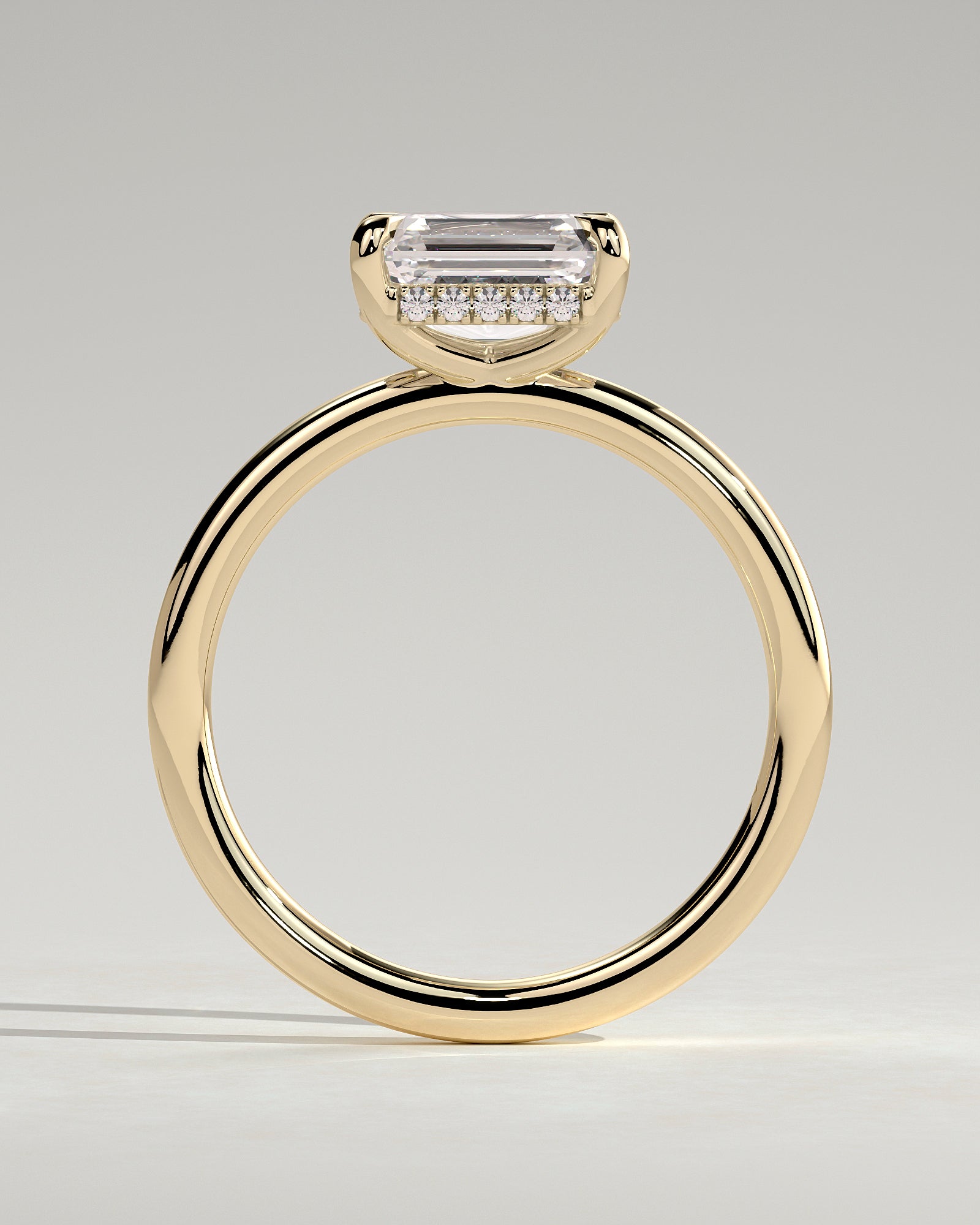 2.0CT East West Emerald Cut Lab Grown Diamond Hidden Halo Solitaire Engagement Ring