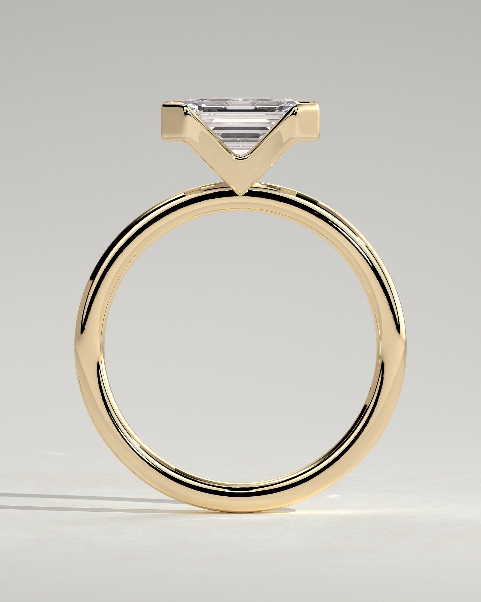 2.0CT Bezel Set Emerald Cut Lab Grown Diamond East West Solitaire Engagement Ring