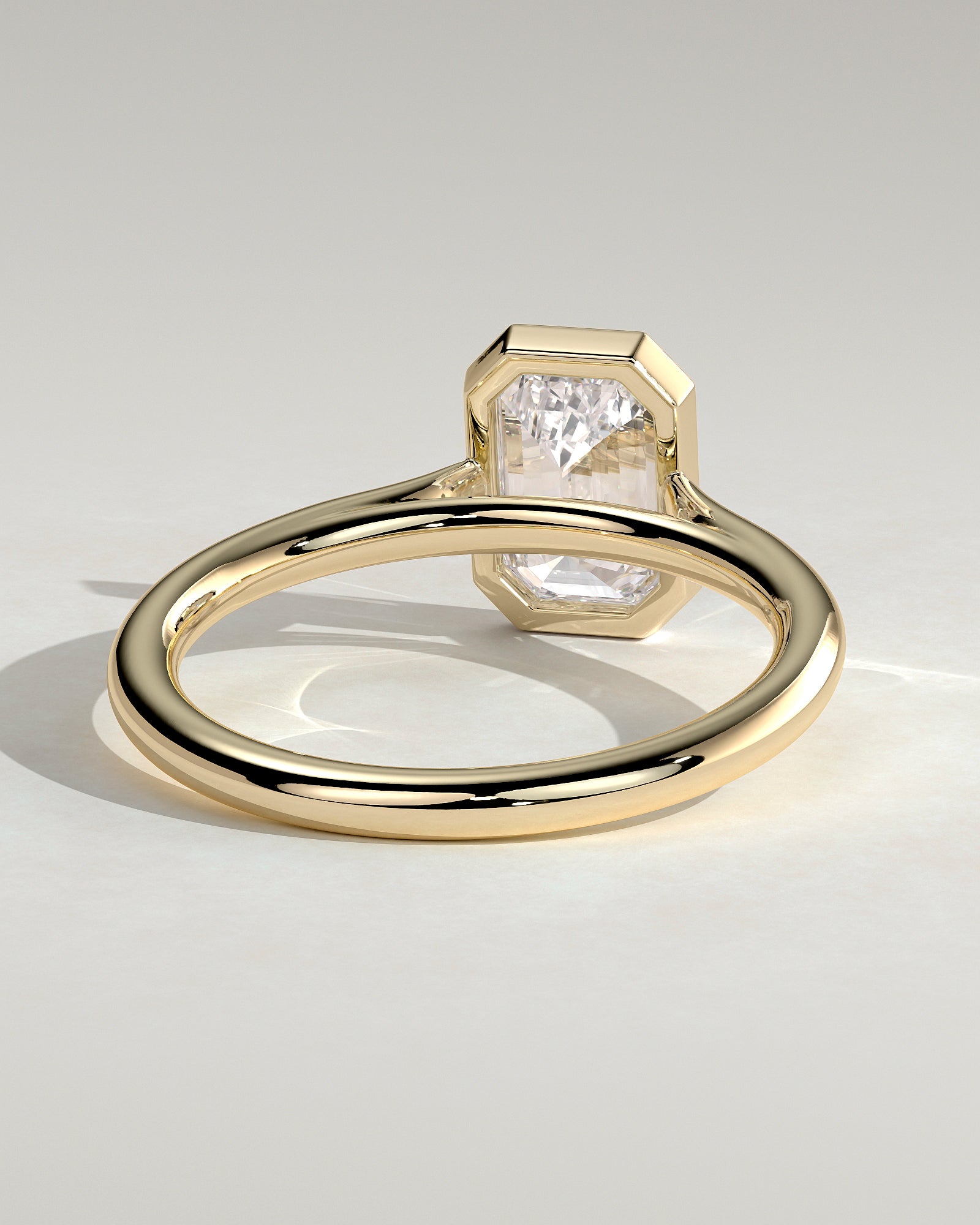 2.0CT Bezel Set Emerald Cut Lab Grown Diamond Solitaire Cathedral Engagement Ring