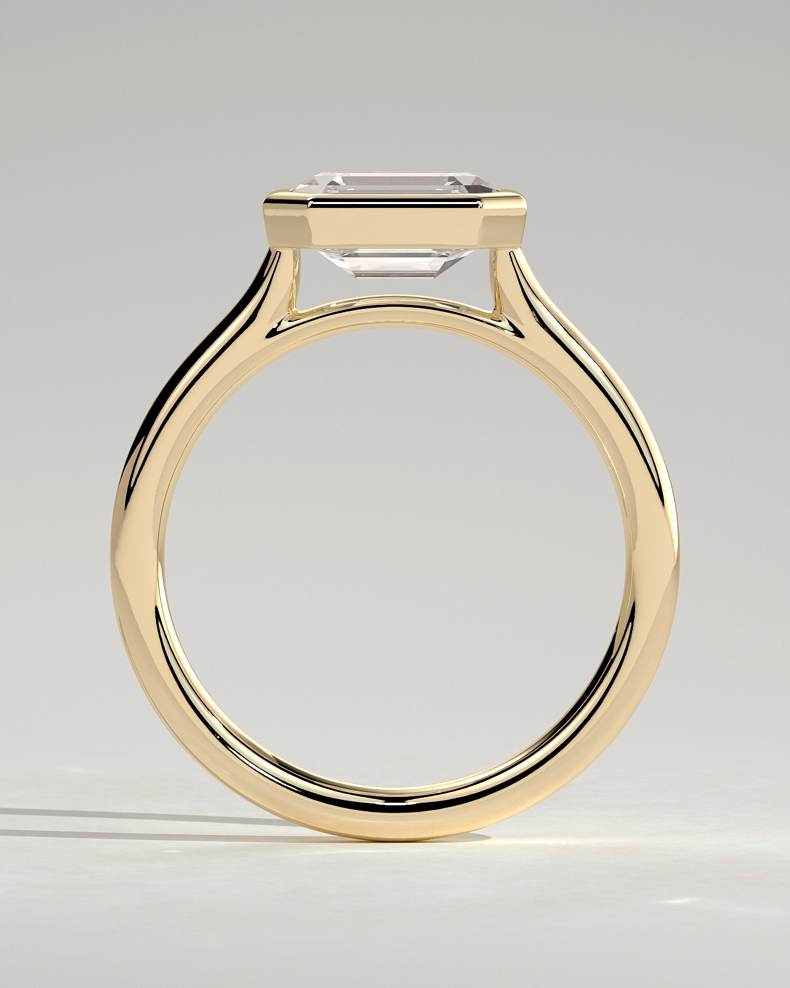 2.0CT Half Bezel Set Emerald Cut Lab Grown Diamond East West Cathedral Engagement Ring
