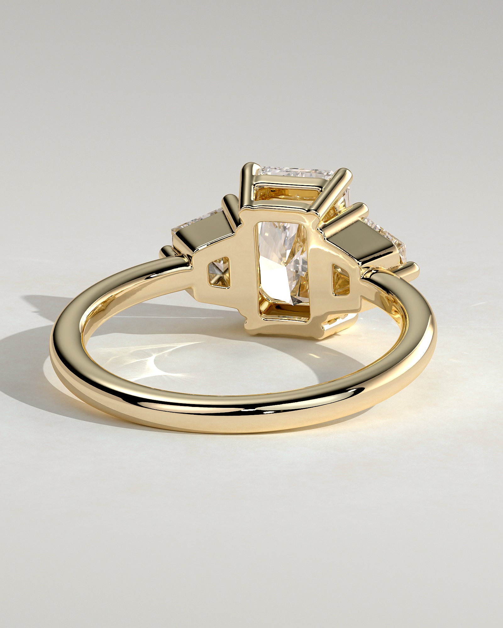 2.0CT Radiant With Trapezoid Side Stones Lab Grown Diamond Trilogy Engagement Ring