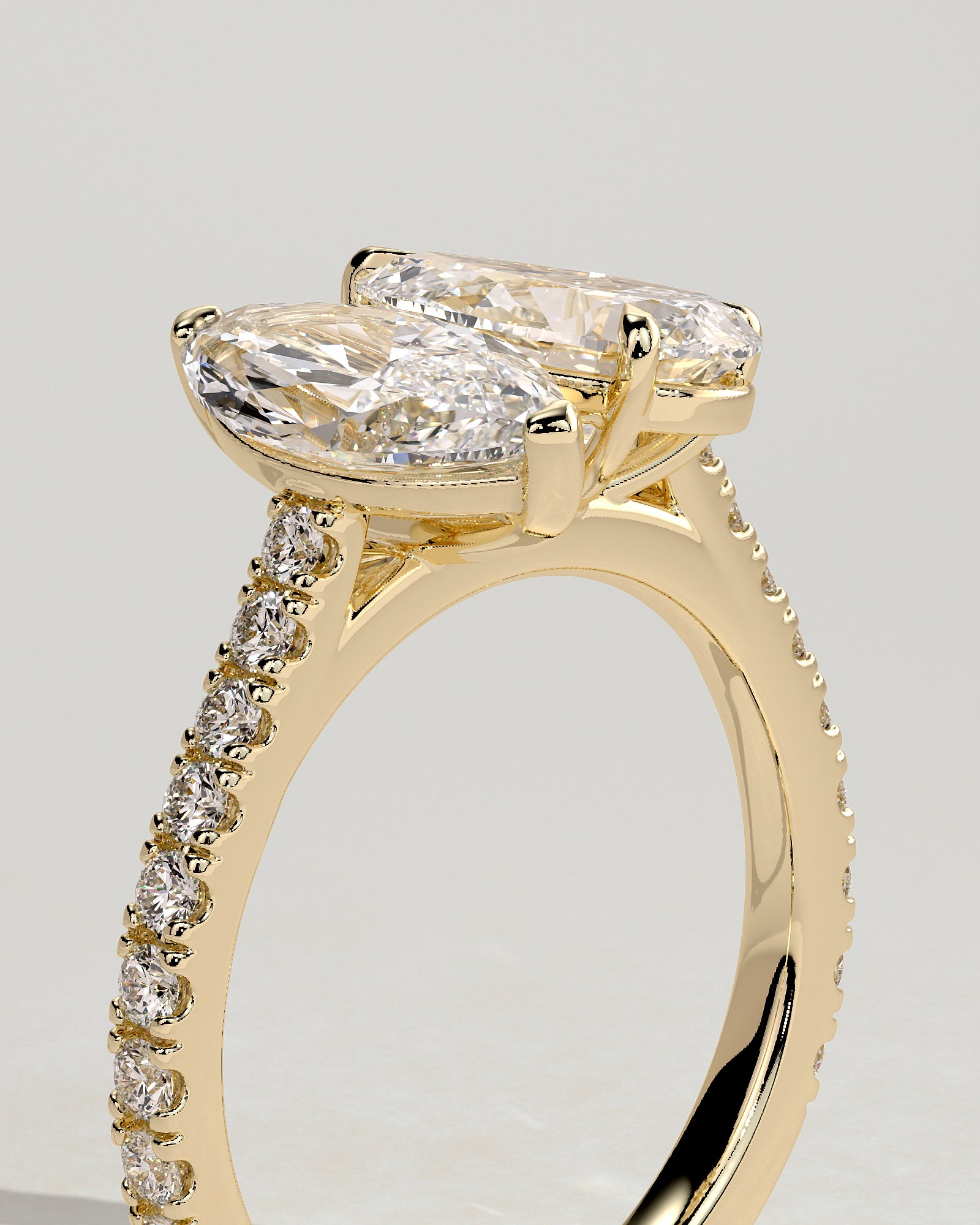 1.50CT Marquise & 1.80CT Pear Lab Grown Diamond Pave Band Toi et Moi Engagement Ring