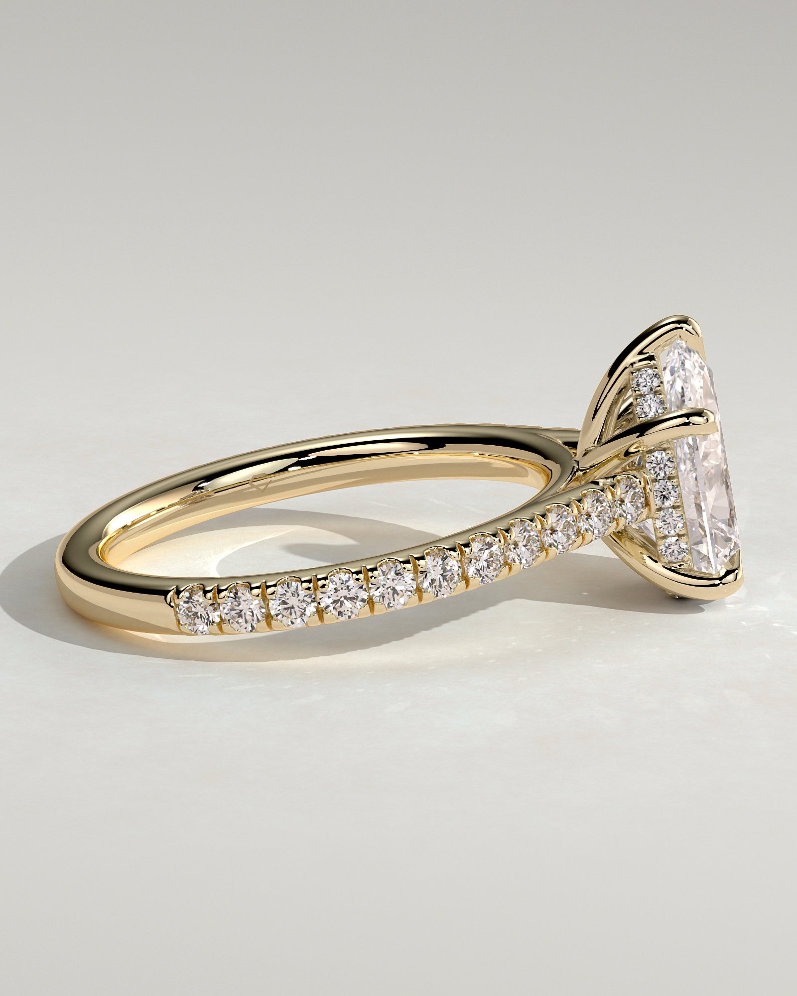 2.0CT Pear Lab Grown Diamond Hidden Halo Cathedral Pave Engagement Ring