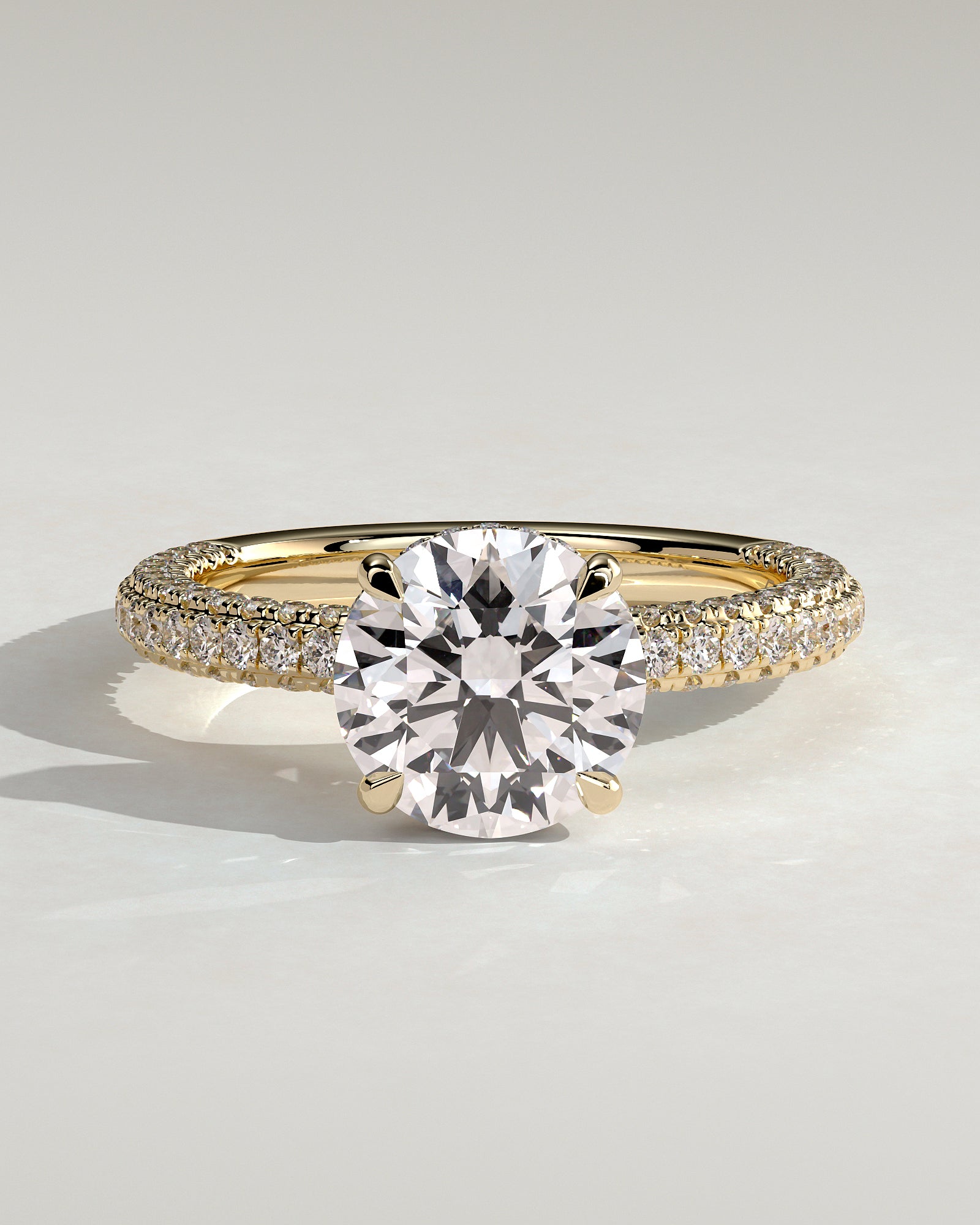 2.0CT Round Lab Grown Diamond Hidden Halo Three Side Pave Engagement Ring