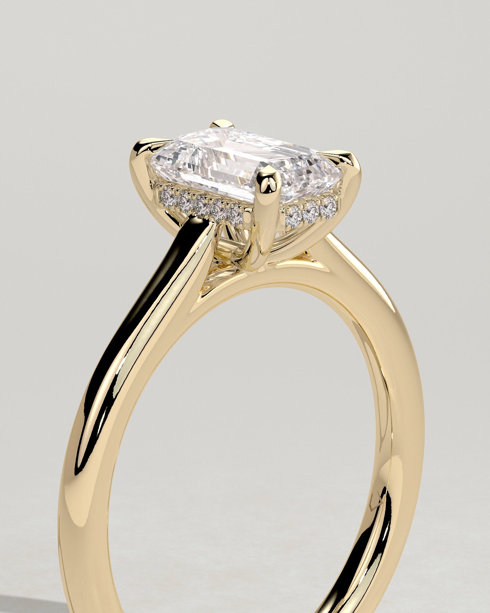 2.0CT Emerald Cut Lab Grown Diamond Hidden Halo Cathedral Engagement Ring